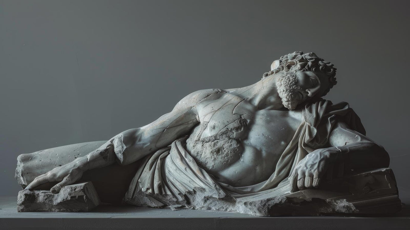 Classical stone statue of a reclining figure, showcasing intricate details and timeless elegance.