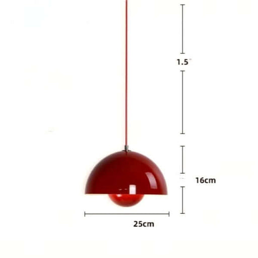 Red Danish Flower Bud Pendant Light with dimensions 25cm width and 16cm height hanging on a slim cable.