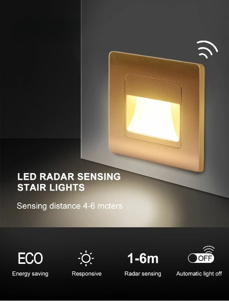 LED recessed wall lamp with motion sensor, eco-friendly and energy-saving, suitable for stairs with 4-6 meter sensing distance.