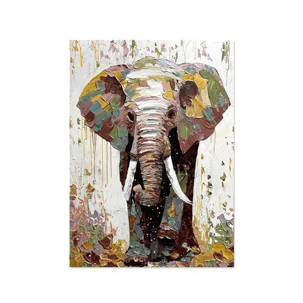 Luxurious elephant canvas oil art, vibrant palette knife painting showcasing a majestic elephant with rich texture and depth.