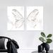 White abstract butterfly oil diptych painting set with textured detail on a modern wall setting.