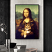 Funny Mona Lisa Cat Canvas on wall, classic art with modern twist, featuring Mona Lisa holding a cat, ideal for playful decor.