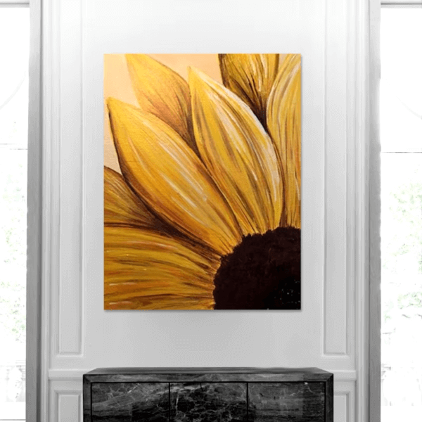 Sunflower Glow Oil Canvas Art showcasing vibrant yellow petals on high-quality canvas, enhancing home decor with warmth.