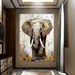 Luxurious elephant canvas oil art with vibrant colors and textured palette knife technique hanging in elegant room setting.