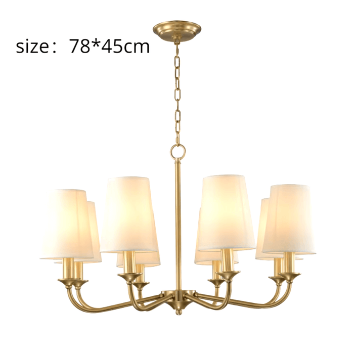 Elegant gold fabric pendant chandelier with six lights, ideal for living room or dining area decor, size 78x45cm.