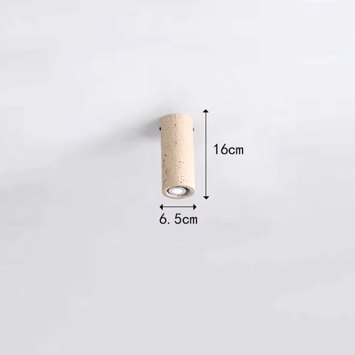 Natural stone cylinder ceiling light with dimensions of 6.5cm by 16cm, showcasing modern minimalist design.