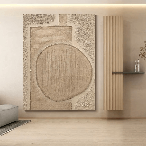 Earthen Tones Abstract Texture Art on wall, featuring hand-painted earthy browns and intricate textures for a sophisticated look.