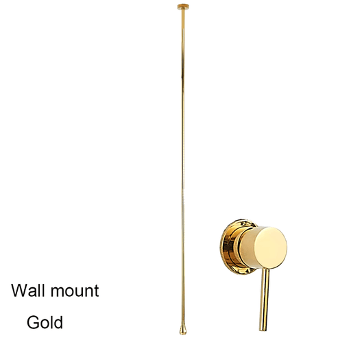 Gold ceiling-mounted water drop basin faucet with sleek wall-mount design.