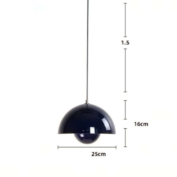 Black Danish Flower Bud Pendant Light with dimensions 25cm width, 16cm height, and 1.5m cable, elegant modern design.