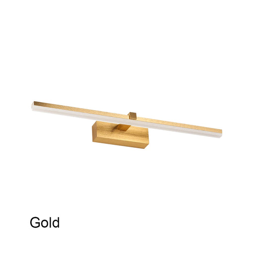 Gold finish modern waterproof LED wall light for bathrooms and vanities.