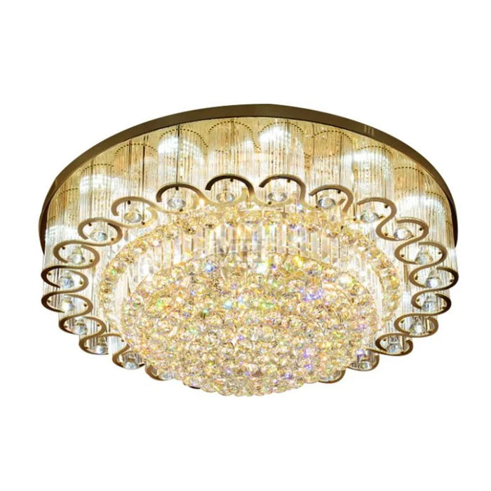 Luxury round crystal chandelier with premium crystal and durable iron, featuring a polished plated finish for a refined look.