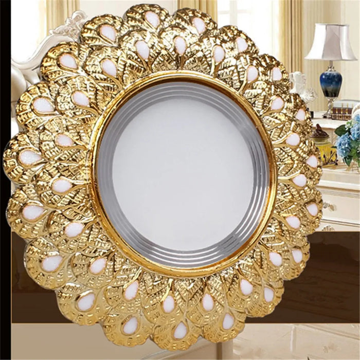 Luxury gold resin downlight with peacock feather design enhancing elegant home decor ambiance.