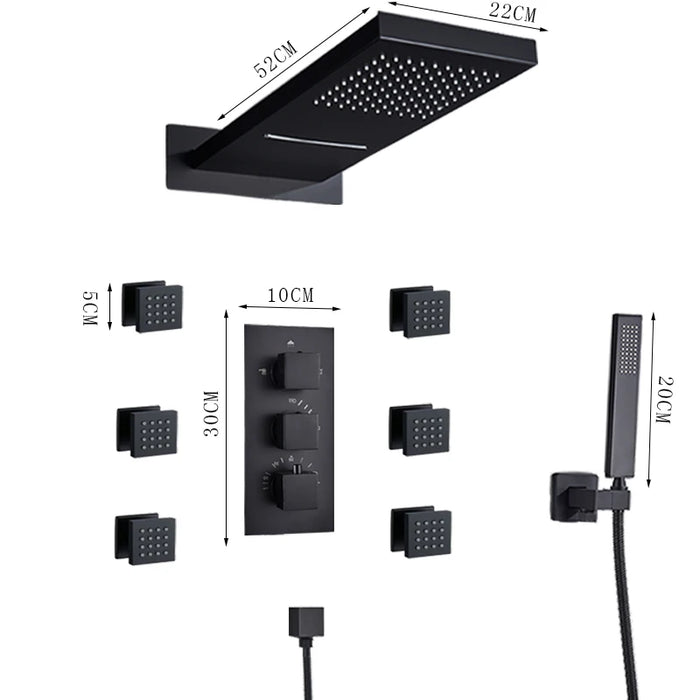 thermostatic Rain Shower System with Back Massage - HomeComfort365