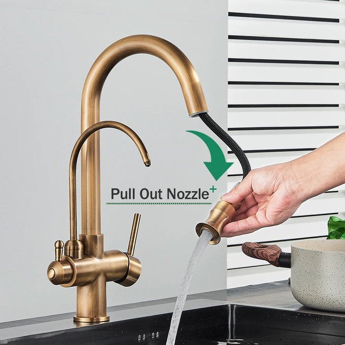 Antique Style 2-in-1 Brass Kitchen Faucet - HomeComfort365