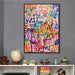 Vibrant Love Graffiti Art Canvas with pink hues, abstract design, ideal for modern interiors, displayed in a stylish living room.