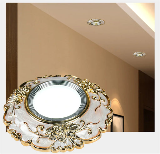 Art Deco Golden Flower LED Downlight with ornate design in modern interior setting.