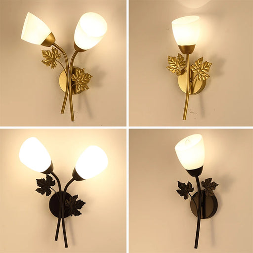 Modern Rose LED Wall Lamp with gold and black finishes, featuring upward light direction and floral accents for home decor.