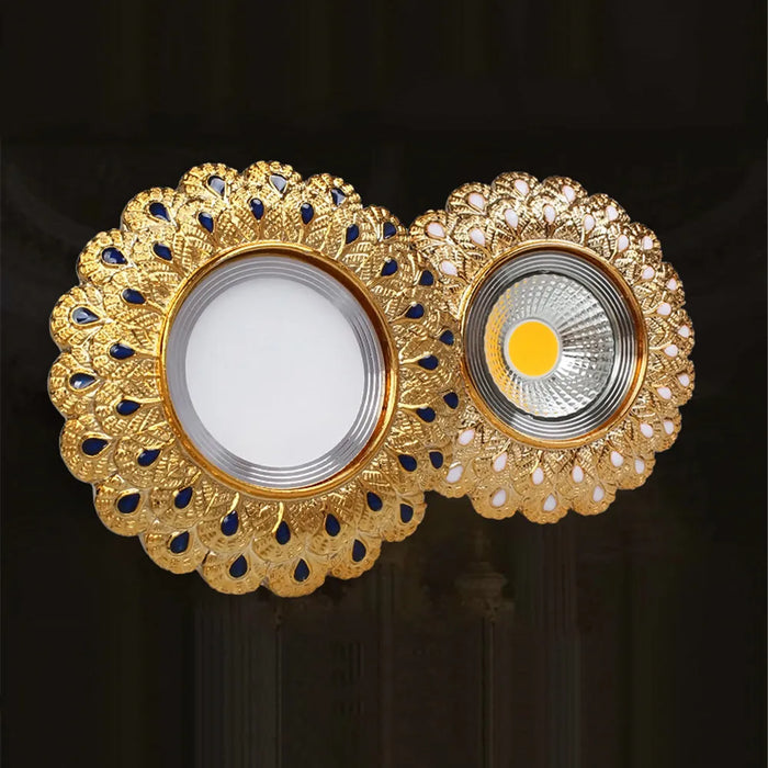 Elegant luxury gold peacock feather downlights, perfect for enhancing home decor with opulent design and high-quality resin finish.