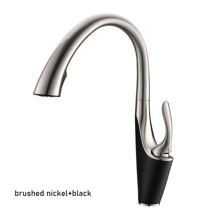 Sleek pull-out sink faucet in brushed nickel and black finish with single-handle mixer for kitchen upgrade