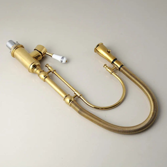 Gold-Plated Swivel Faucet with Pull-Down Spray - HomeComfort365