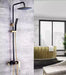 Luxury shower system with adjustable chrome-plated rainfall shower head in modern bathroom setting.