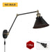 Vintage industrial wall lamp with adjustable arm, no bulb included, featuring a black metal design and plug-in capability.