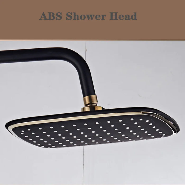 Chrome-plated ABS shower head with adjustable rainfall design, featuring a sleek black finish for stylish bathroom decor.