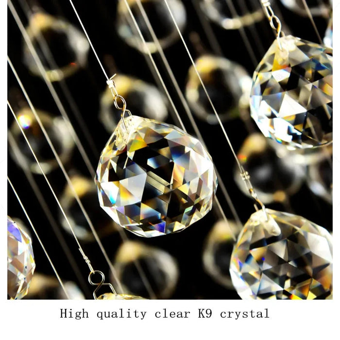 Close-up of high-quality clear K9 crystal spheres on the Luxury Crystal Sphere Chandelier.