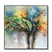 Abstract oil painting of a vibrant, colorful tree with bold brushstrokes on high-quality canvas.