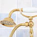 Luxury gold dual-control bathtub faucet with hand shower and ceramic valve, crafted from high-quality brass, against tiled background.