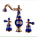 Rose Gold Brass Basin Faucet Set with Blue Accents and Dual Handles