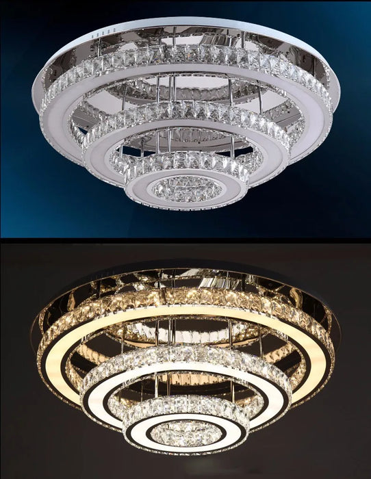 Luxury modern crystal LED chandelier with elegant round design and shimmering accents, perfect for sophisticated interiors.