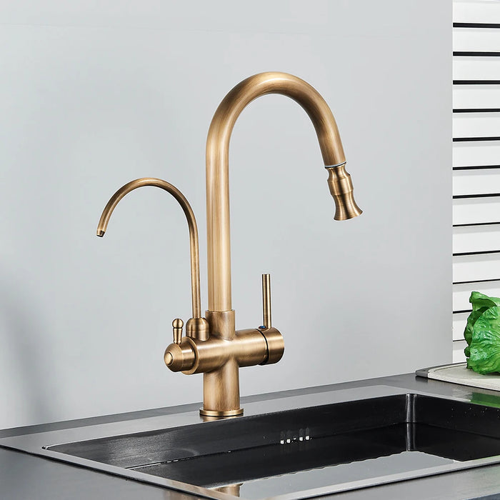 Antique Style 2-in-1 Brass Kitchen Faucet - HomeComfort365