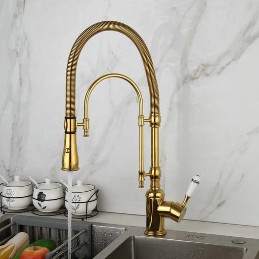 Gold-Plated Swivel Faucet with Pull-Down Spray - HomeComfort365