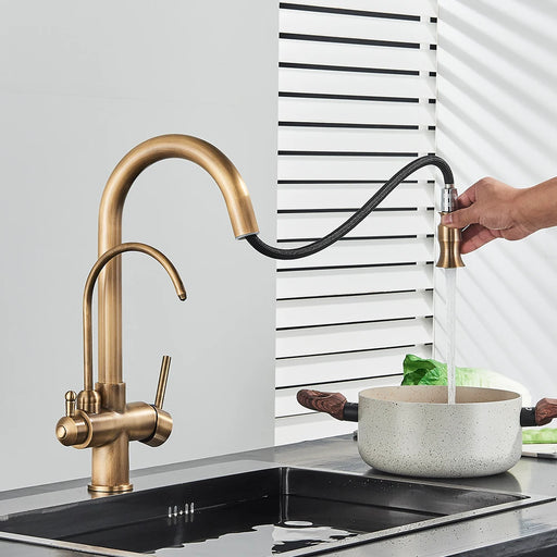 Antique Style 2-in-1 Brass Kitchen Faucet - HomeComfort365