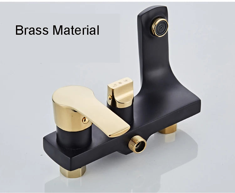 Black and gold brass shower mixer with modern design and durable finish.