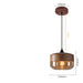 Modern wood color LED pendant light fixture with adjustable cord, ideal for parlors, studies, and bedrooms.