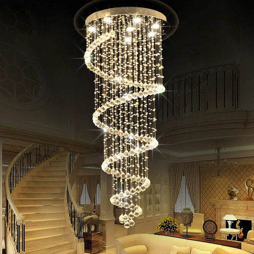 Luxurious European crystal chandelier with modern design, polished chrome finish, and LED lighting, ideal for luxury interiors.