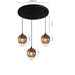 Modern wood color LED pendant light fixture with adjustable cords and three globe shades, ideal for living rooms and bedrooms.