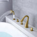 Brushed Gold Roman Tub Filler Set with Hand Shower on Bathtub Deck