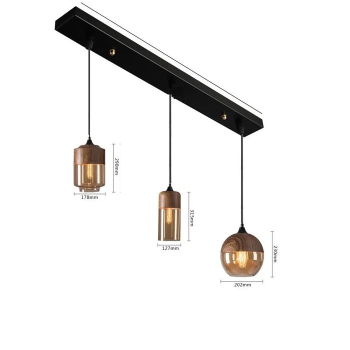 modern wood color LED pendant light fixture with adjustable cord for parlor or bedroom lighting