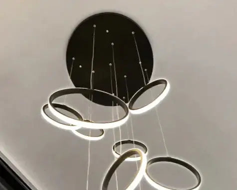 Modern LED Circular Ring Chandelier for villas and Nordic spaces, featuring sleek aluminum design and 8 LED light sources.