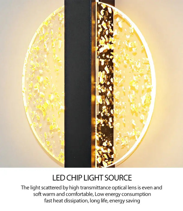 Luxurious Gold Foil Acrylic LED Wall Lamp with soft warm light, energy-saving features, and modern Nordic design.