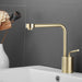 Swivel Arm Deck-Mount Basin Faucet in brass with sleek design and single-handle for versatile use in bathrooms or kitchens