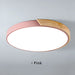 Pink round wooden LED ceiling light with modern frosted finish, suitable for 5-10 sq meter spaces, AC-powered.