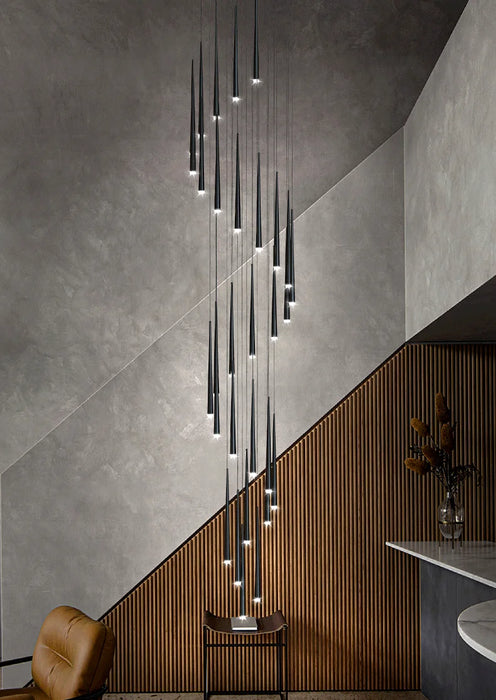 Modern alloy chandelier with cord pendant design, ideal for 15-30 sqm spaces, hanging in a stylish contemporary setting.