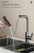 "Hydroelectric kitchen faucet with LED temperature display and flexible hose demonstrating versatile water outlet modes."