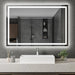 RGB LED vanity mirror with anti-fog feature and versatile lighting in modern bathroom setting.