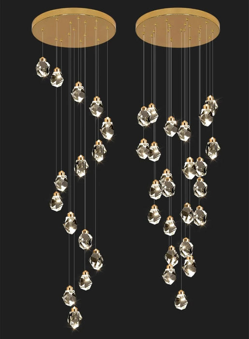 Luxury Crystal Dropping Stones Chandelier with cascading crystals, ideal for elegant living rooms and dining areas.