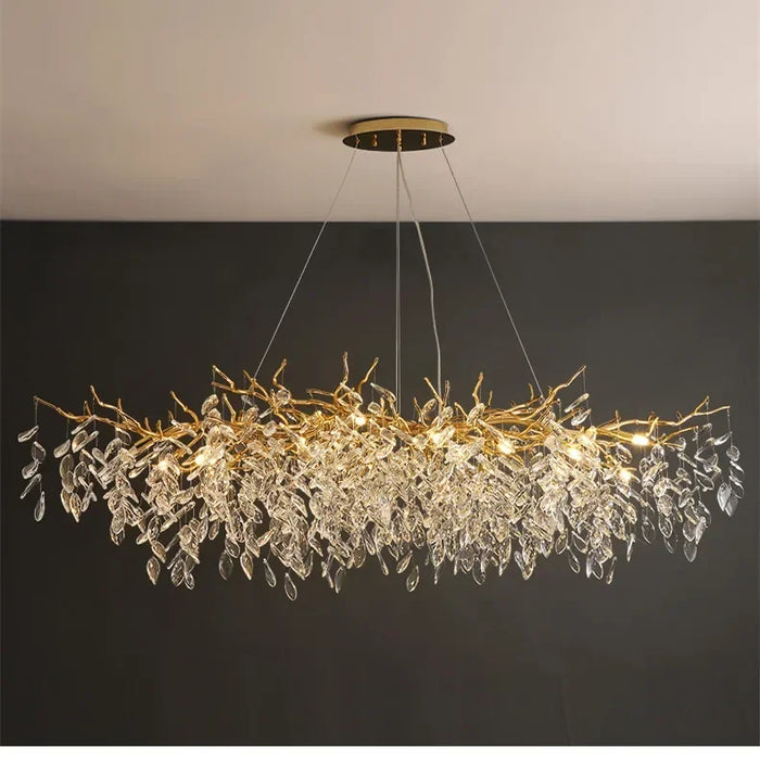 Luxury crystal chandelier with elegant leaf design and premium crystals for a sophisticated and inviting lighting experience.